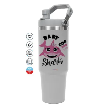Baby Shark (girl), GREY color, 890ml (30oz) stainless Steel Tumbler with Handle