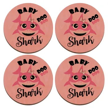 Baby Shark (girl), ΣΕΤ x4 Σουβέρ ξύλινα στρογγυλά plywood (9cm)
