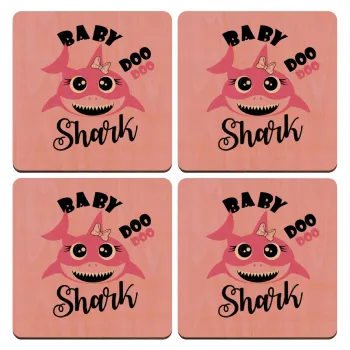Baby Shark (girl), ΣΕΤ x4 Σουβέρ ξύλινα τετράγωνα plywood (9cm)