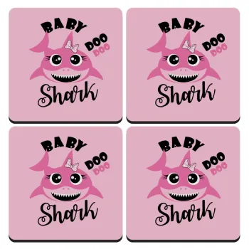 Baby Shark (girl), ΣΕΤ 4 Σουβέρ ξύλινα τετράγωνα (9cm)