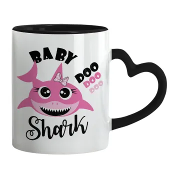 Baby Shark (girl), Κούπα καρδιά χερούλι μαύρη, κεραμική, 330ml