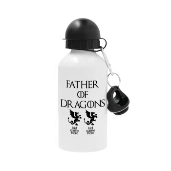 GOT, Father of Dragons  (με ονόματα παιδικά), Μεταλλικό παγούρι νερού, Λευκό, αλουμινίου 500ml