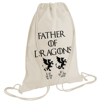 GOT, Father of Dragons  (με ονόματα παιδικά), Τσάντα πλάτης πουγκί GYMBAG natural (28x40cm)