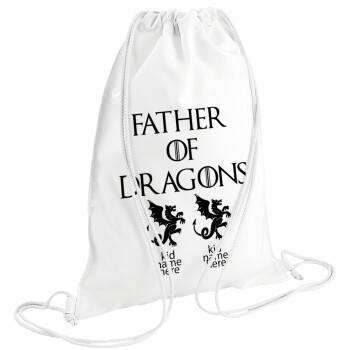 GOT, Father of Dragons  (με ονόματα παιδικά), Τσάντα πλάτης πουγκί GYMBAG λευκή (28x40cm)