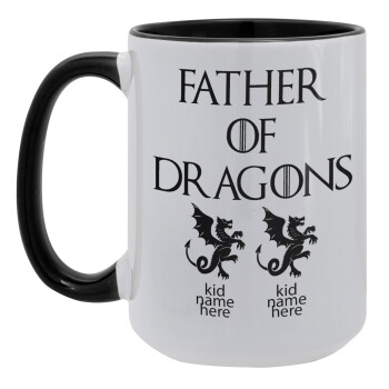 GOT, Father of Dragons  (με ονόματα παιδικά), Κούπα Mega 15oz, κεραμική Μαύρη, 450ml