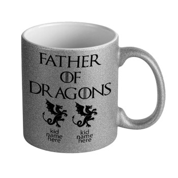 GOT, Father of Dragons  (με ονόματα παιδικά), Κούπα Ασημένια Glitter που γυαλίζει, κεραμική, 330ml