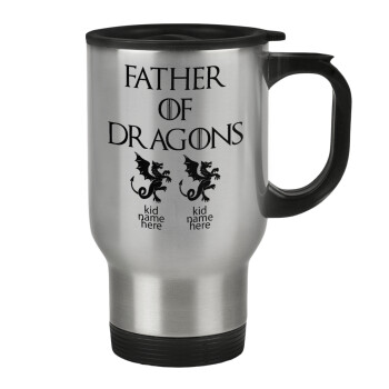 GOT, Father of Dragons  (με ονόματα παιδικά), Κούπα ταξιδιού ανοξείδωτη με καπάκι, διπλού τοιχώματος (θερμό) 450ml