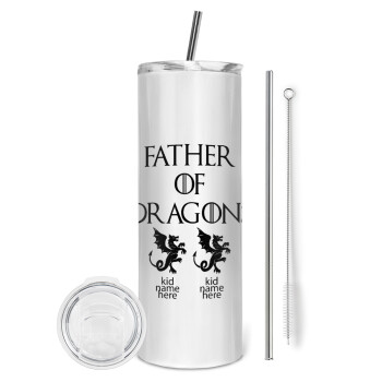 GOT, Father of Dragons  (με ονόματα παιδικά), Eco friendly stainless steel tumbler 600ml, with metal straw & cleaning brush