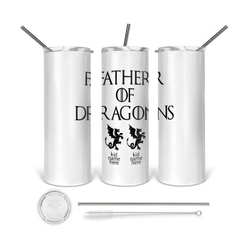 GOT, Father of Dragons  (με ονόματα παιδικά), Tumbler stainless steel 600ml, with metal straw & cleaning brush