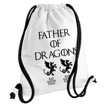 GOT, Father of Dragons  (με ονόματα παιδικά), Backpack pouch GYMBAG white, with pocket (40x48cm) & thick cords