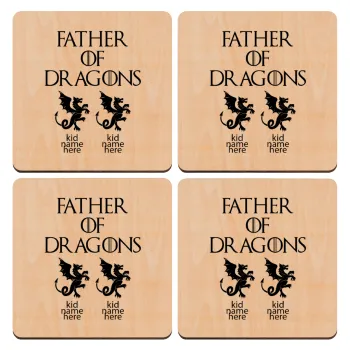 GOT, Father of Dragons  (με ονόματα παιδικά), ΣΕΤ x4 Σουβέρ ξύλινα τετράγωνα plywood (9cm)
