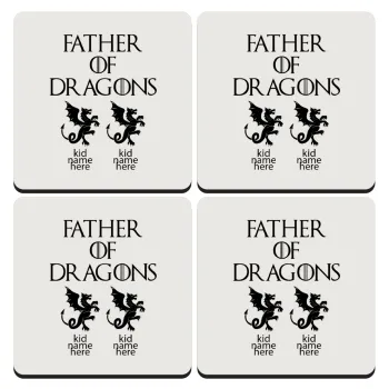 GOT, Father of Dragons  (με ονόματα παιδικά), ΣΕΤ 4 Σουβέρ ξύλινα τετράγωνα (9cm)