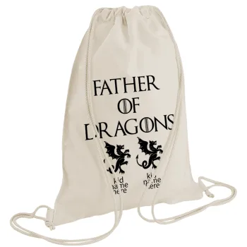 GOT, Father of Dragons  (με ονόματα παιδικά), Τσάντα πλάτης πουγκί GYMBAG natural (28x40cm)