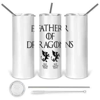 GOT, Father of Dragons  (με ονόματα παιδικά), Tumbler ποτήρι θερμό από ανοξείδωτο ατσάλι 600ml, με μεταλλικό καλαμάκι & βούρτσα καθαρισμού
