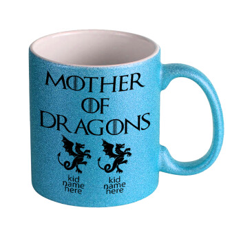 GOT, Mother of Dragons  (με ονόματα παιδικά), Κούπα Σιέλ Glitter που γυαλίζει, κεραμική, 330ml
