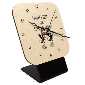 GOT, Mother of Dragons  (με ονόματα παιδικά), Επιτραπέζιο ρολόι σε φυσικό ξύλο (10cm)