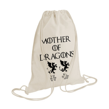 GOT, Mother of Dragons  (με ονόματα παιδικά), Τσάντα πλάτης πουγκί GYMBAG natural (28x40cm)