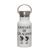 Metallic thermos (Stainless steel) White with wooden lid (bamboo), double-walled, 350ml