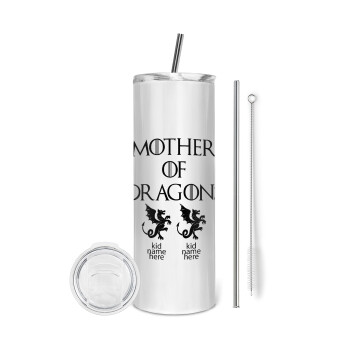 GOT, Mother of Dragons  (με ονόματα παιδικά), Eco friendly stainless steel tumbler 600ml, with metal straw & cleaning brush