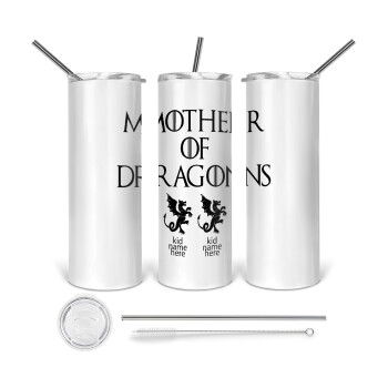 GOT, Mother of Dragons  (με ονόματα παιδικά), Tumbler stainless steel 600ml, with metal straw & cleaning brush