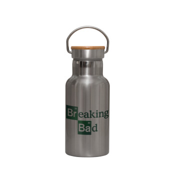 Breaking Bad, Stainless steel metallic thermos flask, silver with a bamboo lid, double-walled, 350ml.