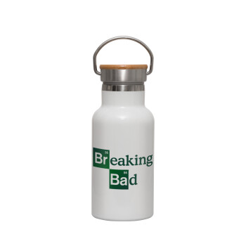 Breaking Bad, Μεταλλικό παγούρι θερμός (Stainless steel) Λευκό με ξύλινο καπακι (bamboo), διπλού τοιχώματος, 350ml