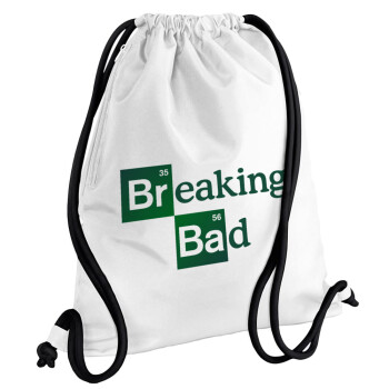 Breaking Bad, Τσάντα πλάτης πουγκί GYMBAG λευκή, με τσέπη (40x48cm) & χονδρά κορδόνια