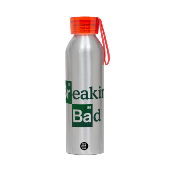 Breaking Bad, Aluminum Sports Bottle 650ml – Silver with Red Cap and Silicone Strap