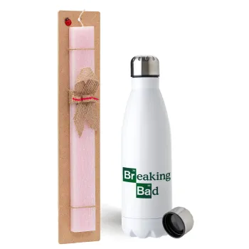 Breaking Bad, Easter Set, metallic stainless steel water bottle (750ml) & scented flat Easter candle (30cm) (PINK)