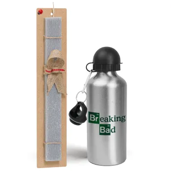 Breaking Bad, Easter Set, metallic silver aluminum water bottle (500ml) & aromatic flat Easter candle (30cm) (GRAY)