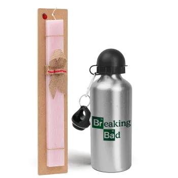 Breaking Bad, Easter Set, metallic Silver aluminum water bottle (500ml) & scented flat Easter candle (30cm) (PINK)