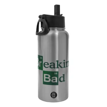Breaking Bad, Μεταλλικό παγούρι θερμός Silver με καλαμάκι και χερούλι (Stainless steel), διπλού τοιχώματος, 950ml