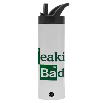 Breaking Bad, Μεταλλικό παγούρι θερμός με καλαμάκι & χειρολαβή, ανοξείδωτο ατσάλι (Stainless steel 304), διπλού τοιχώματος, 600ml