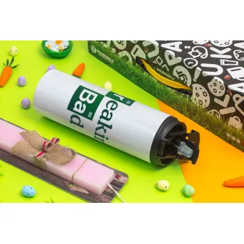 Breaking Bad, Πασχαλινή Λαμπάδα με Travel Tumbler θερμό με διπλό καπάκι (600ml, BPA free) & κερί αρωματικό πλακέ (30cm) (ΡΟΖ)