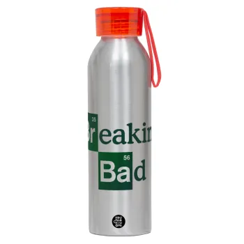 Breaking Bad, Αλουμινένιο Αθλητικό Μπουκάλι 650ml – Ασημί με Κόκκινο Καπάκι και Λουράκι Σιλικόνης