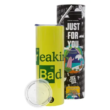 Breaking Bad, Neon Yellow Travel Tumbler, with metal straw (Stainless steel 304 Food grade, BPA free, 600ml)