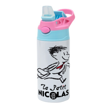 Le Petit Nicolas, Παιδικό παγούρι θερμό, ανοξείδωτο, με καλαμάκι ασφαλείας, Ροζ/Σιελ (360ml) BPA FREE