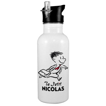 Le Petit Nicolas, White water bottle with straw, stainless steel 600ml
