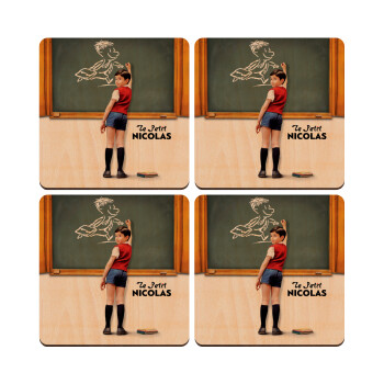 Le Petit Nicolas, ΣΕΤ x4 Σουβέρ ξύλινα τετράγωνα plywood (9cm)