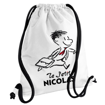 Le Petit Nicolas, Backpack pouch GYMBAG white, with pocket (40x48cm) & thick cords
