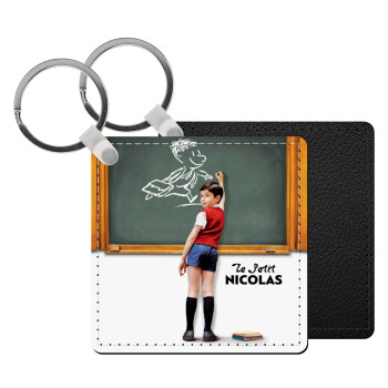 Le Petit Nicolas, Μπρελόκ Δερματίνη, τετράγωνο ΜΑΥΡΟ (5x5cm)