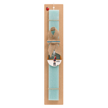 Le Petit Nicolas, Easter Set, wooden keychain & aromatic flat Easter candle (30cm) (TURQUOISE)