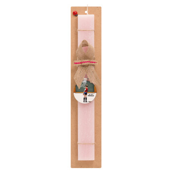 Le Petit Nicolas, Easter Set, wooden keychain & scented flat Easter candle (30cm) (PINK)