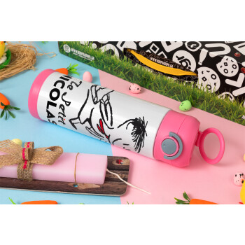 Le Petit Nicolas, Πασχαλινή Λαμπάδα με Παιδικό παγούρι θερμό, ανοξείδωτο, με καλαμάκι ασφαλείας, ΡΟΖ (500ml)