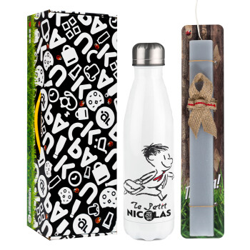 Le Petit Nicolas, Easter candle, metallic white thermos bottle (500ml) & aromatic flat candle (30cm) (GRAY)