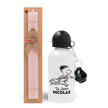 Le Petit Nicolas, Easter Set, metallic aluminum bottle (500ml) & aromatic flat Easter candle (30cm) (PINK)