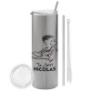 Tumbler stainless steel Silver 600ml, with metal straw & cleaning brush