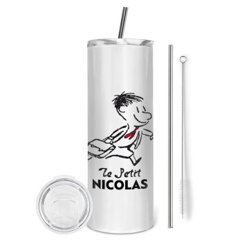 Le Petit Nicolas, Tumbler ποτήρι θερμό από ανοξείδωτο ατσάλι 600ml, με μεταλλικό καλαμάκι & βούρτσα καθαρισμού