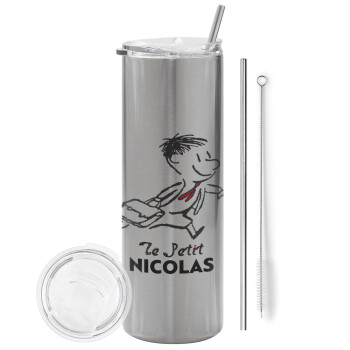Le Petit Nicolas, Eco friendly stainless steel Silver tumbler 600ml, with metal straw & cleaning brush