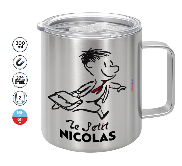 Le Petit Nicolas — Double-walled stainless steel mug 300ml with temperature-retaining lid